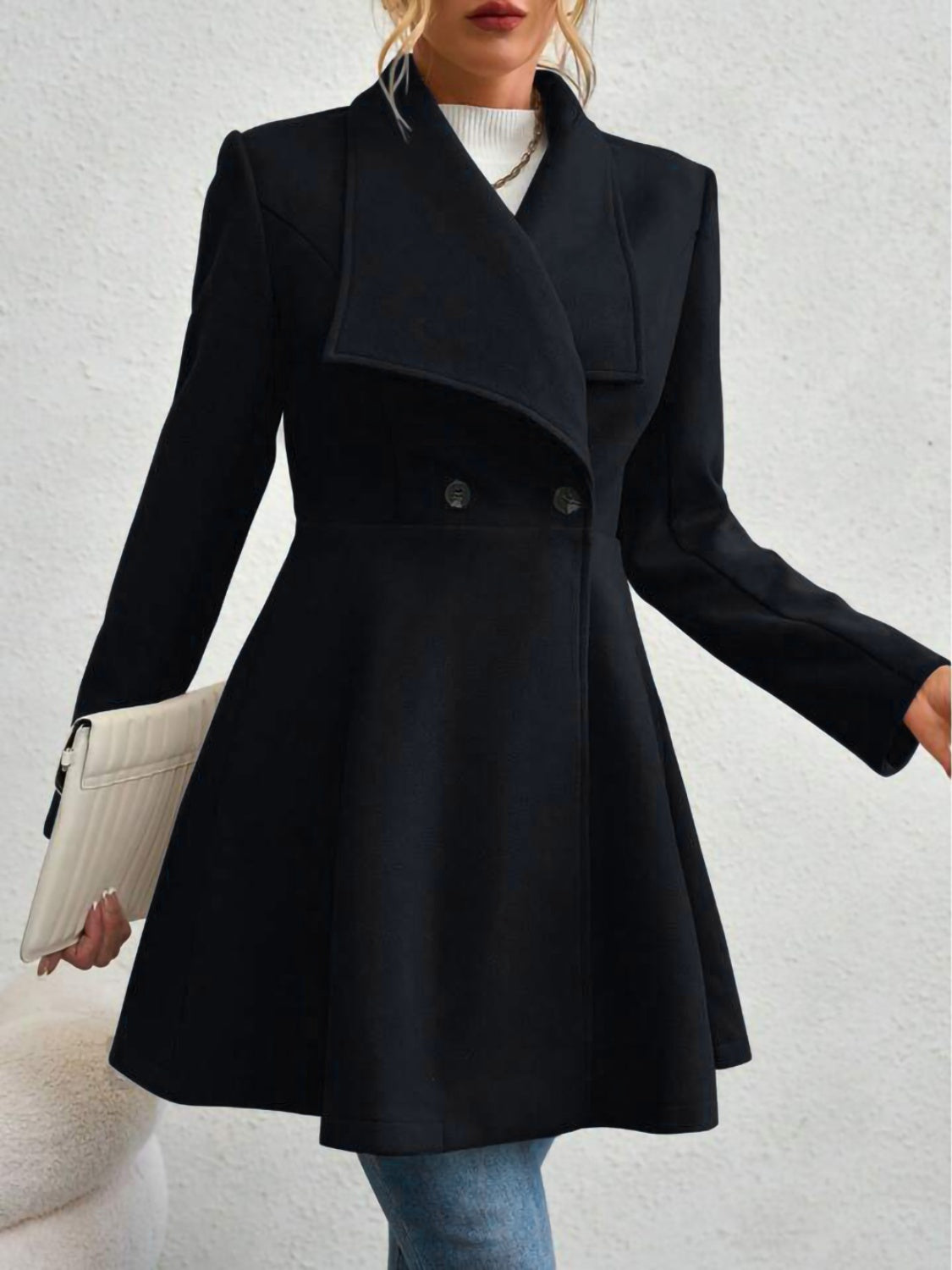 Collared Neck Button Up Long Sleeve Coat