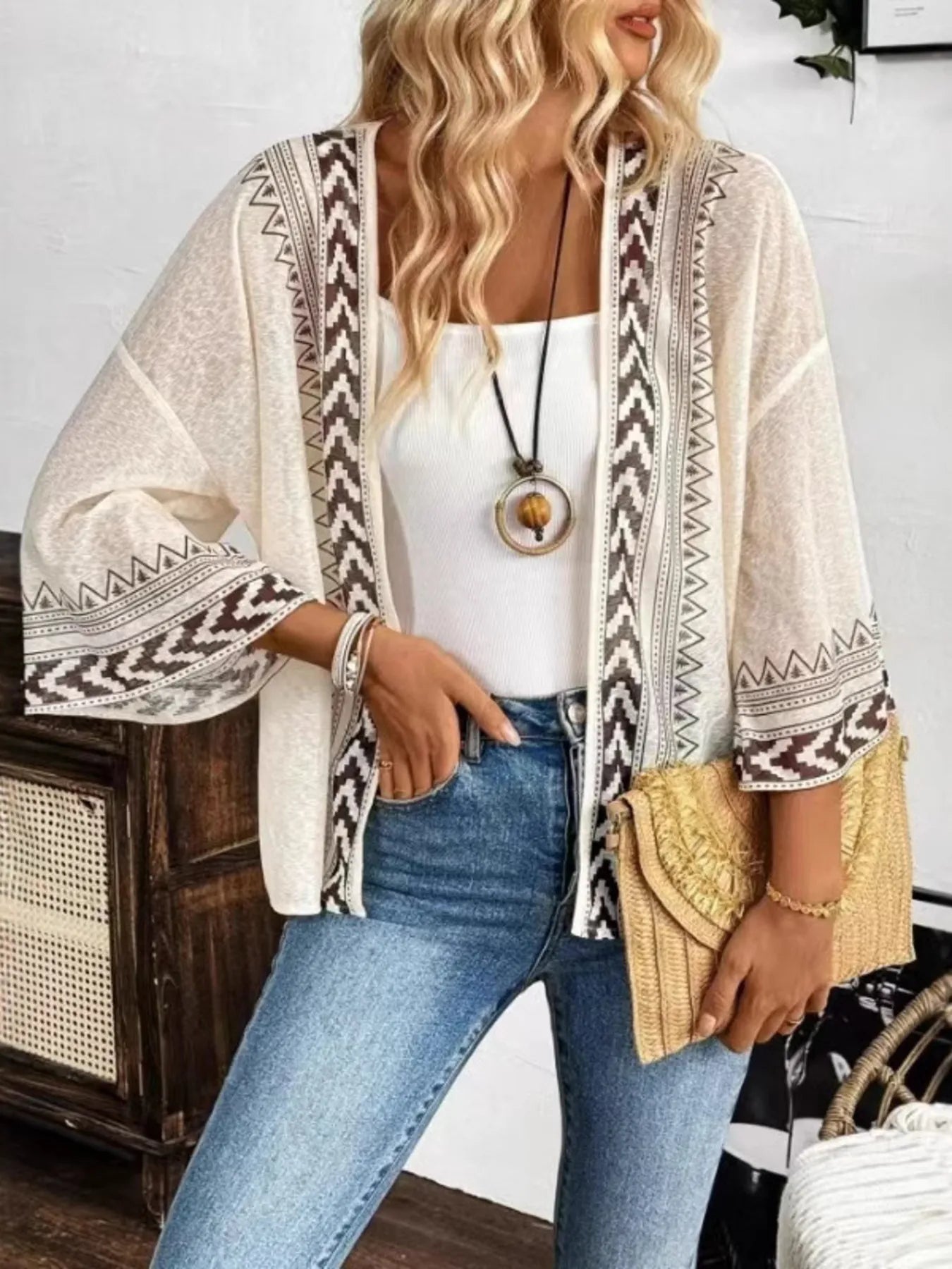 Open Front Kimono Cardigan – Sheer Boho Layering Piece | SCB Level Stylish - Khaki -