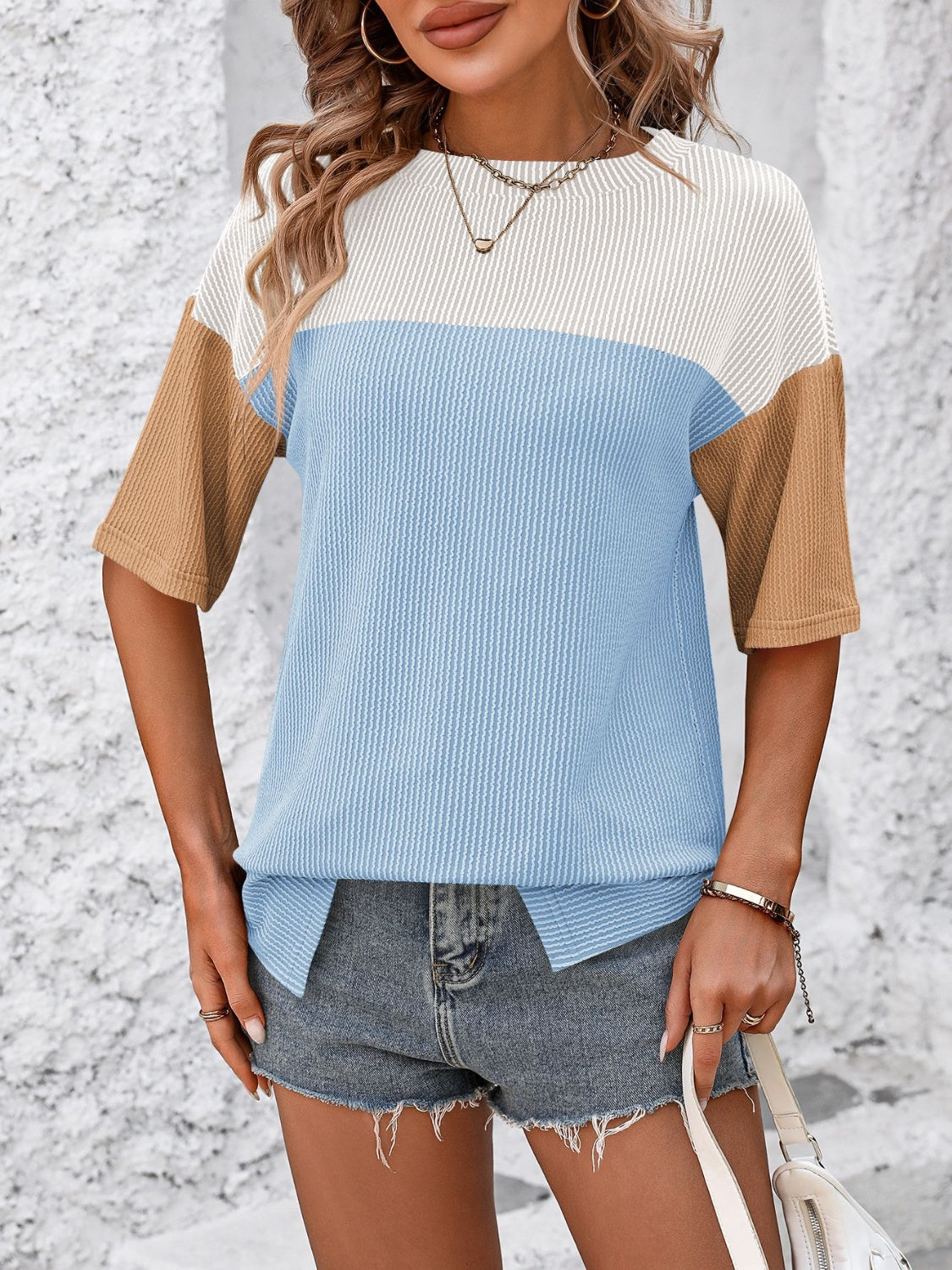 Color Block Round Neck Half Sleeve T-Shirt