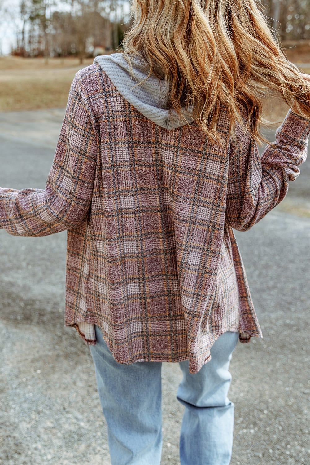 Double Take Plaid Long Sleeve Hooded Jacket - -
