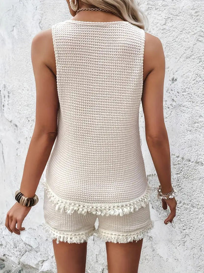 Round Neck Wide Strap Tank and Shorts Set - -