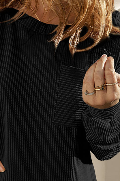 Striped Round Neck Long Sleeve Mini Dress - -