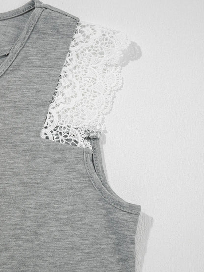 Lace Trim Cross-Front V-Neck Tank Top - -