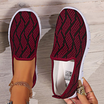 Round Toe Flat Slip-Ons - Burgundy -