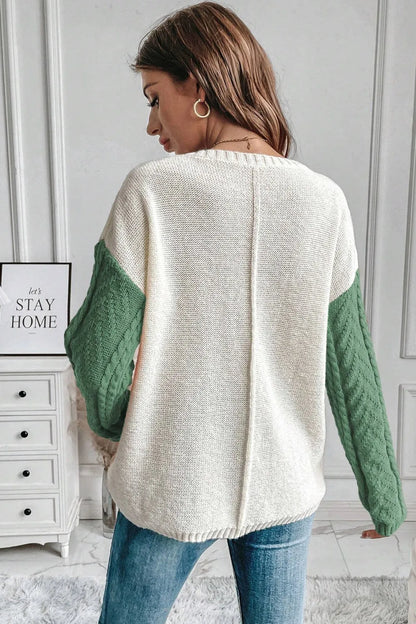 Double Take Full Size Color Block Drop Shoulder Sweater - -