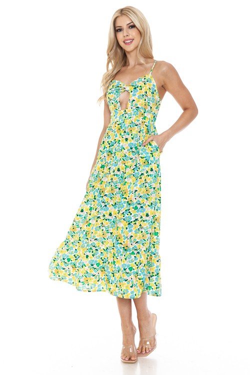 Floral V-Neck Maxi Dress – Garden Party - GREEN -
