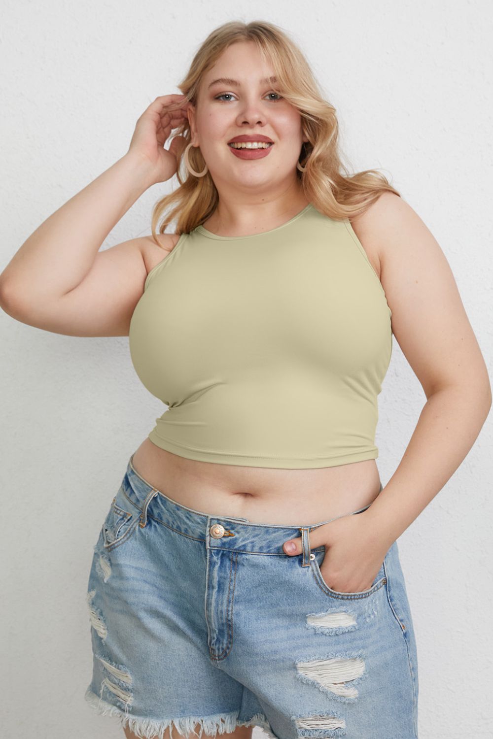 Basic Bae Full Size Slim Round Neck Tank Top – Everyday Colors, Plus Size - -