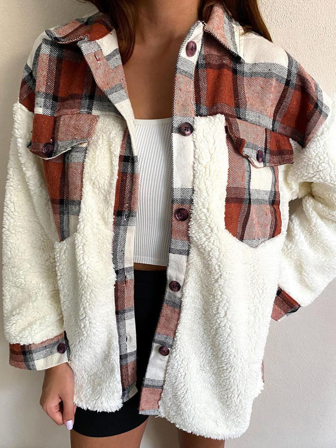 Fuzzy Button Up Long Sleeve Jacket