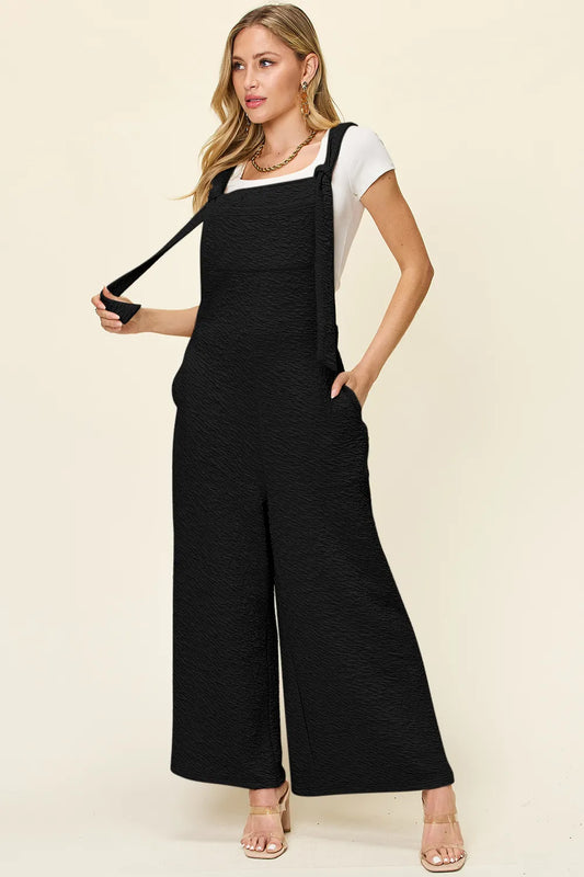 Double Take Full Size Sleeveless Wide Leg Jumpsuit - Black -