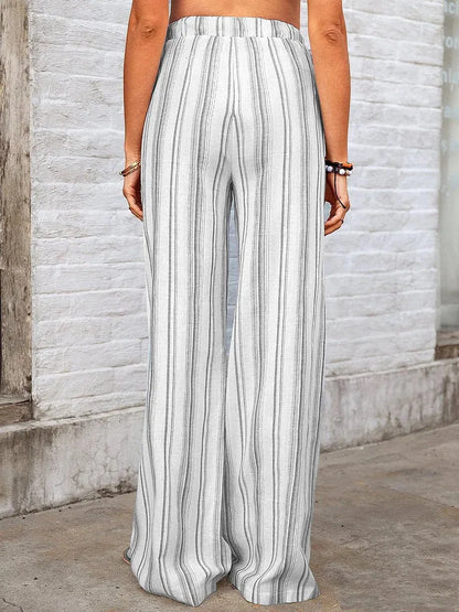 Full Size Striped Wide Leg Pants Plus Size - -