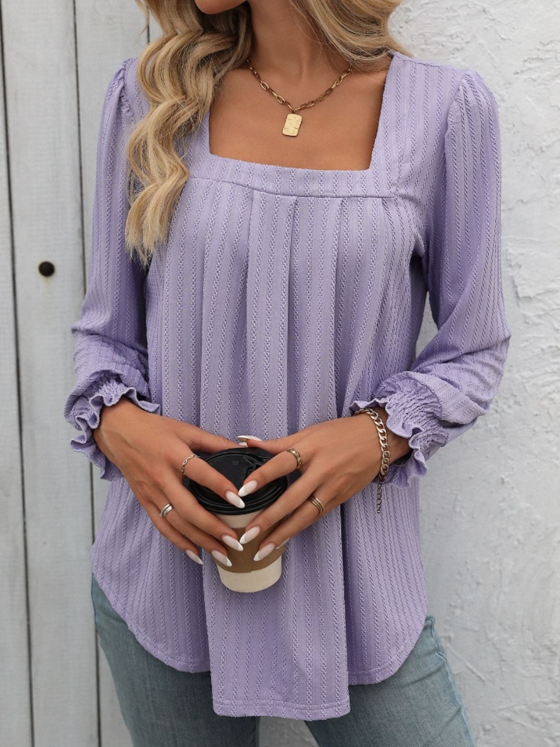 Mandy Square Neck Long Sleeve Top - -