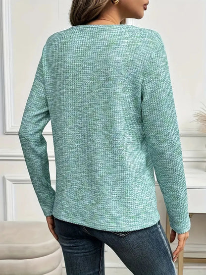 Heathered V-Neck Long Sleeve T-Shirt - -