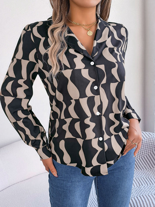 Printed Button Up Long Sleeve Shirt