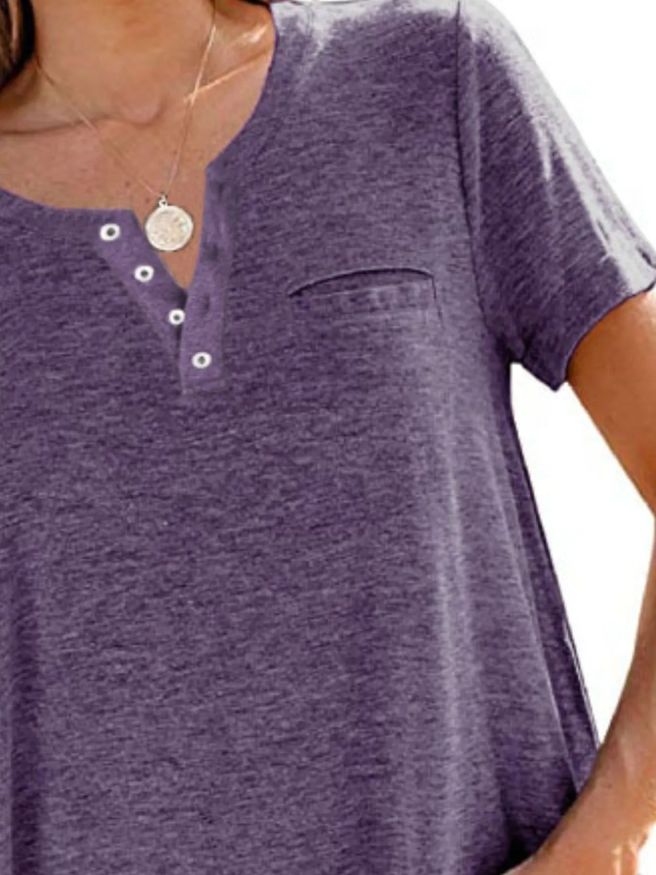 Full Size Notched Short Sleeve T-Shirt Plus Size - -
