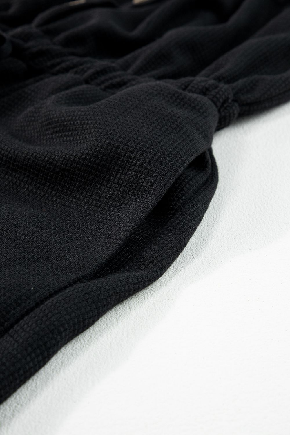 Knotted Straps Button Textured Drawstring Jumpsuit - -