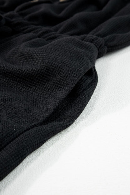 Knotted Straps Button Textured Drawstring Jumpsuit - -