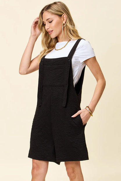 Double Take Full Size Texture Square Neck Romper - -
