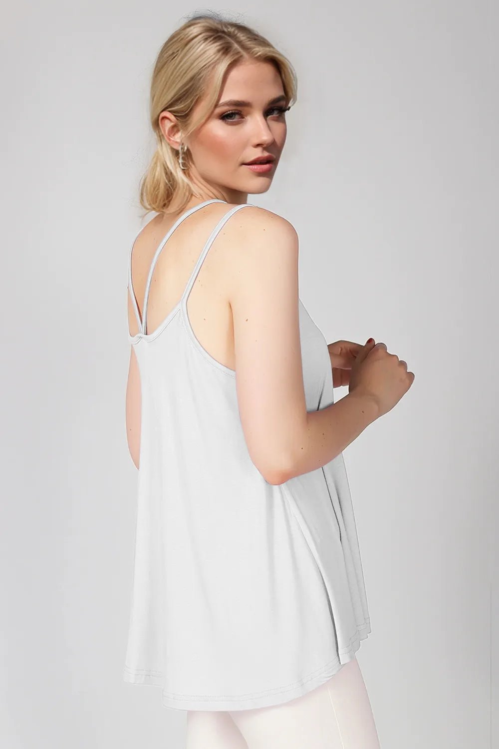 Basic Bae Bamboo Scoop Neck Double Spaghetti Straps Cami - -