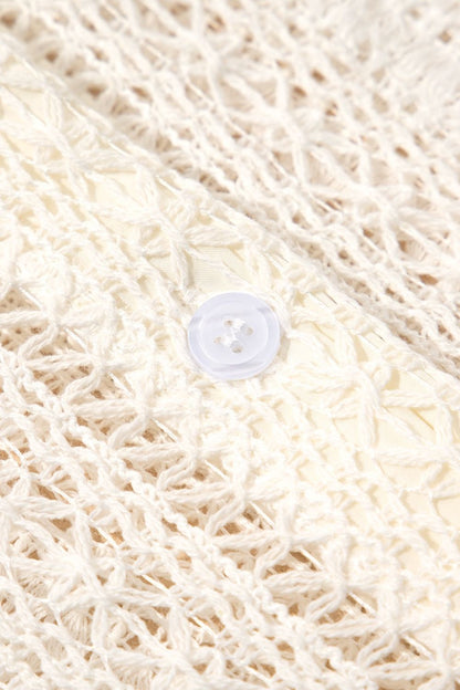 Lace Crochet Collared Neck Oversized Shirt - -