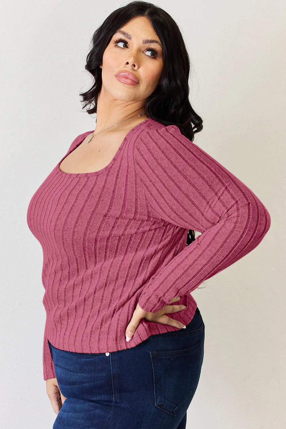 Basic Bae Full Size Ribbed Long Sleeve T-Shirt - -