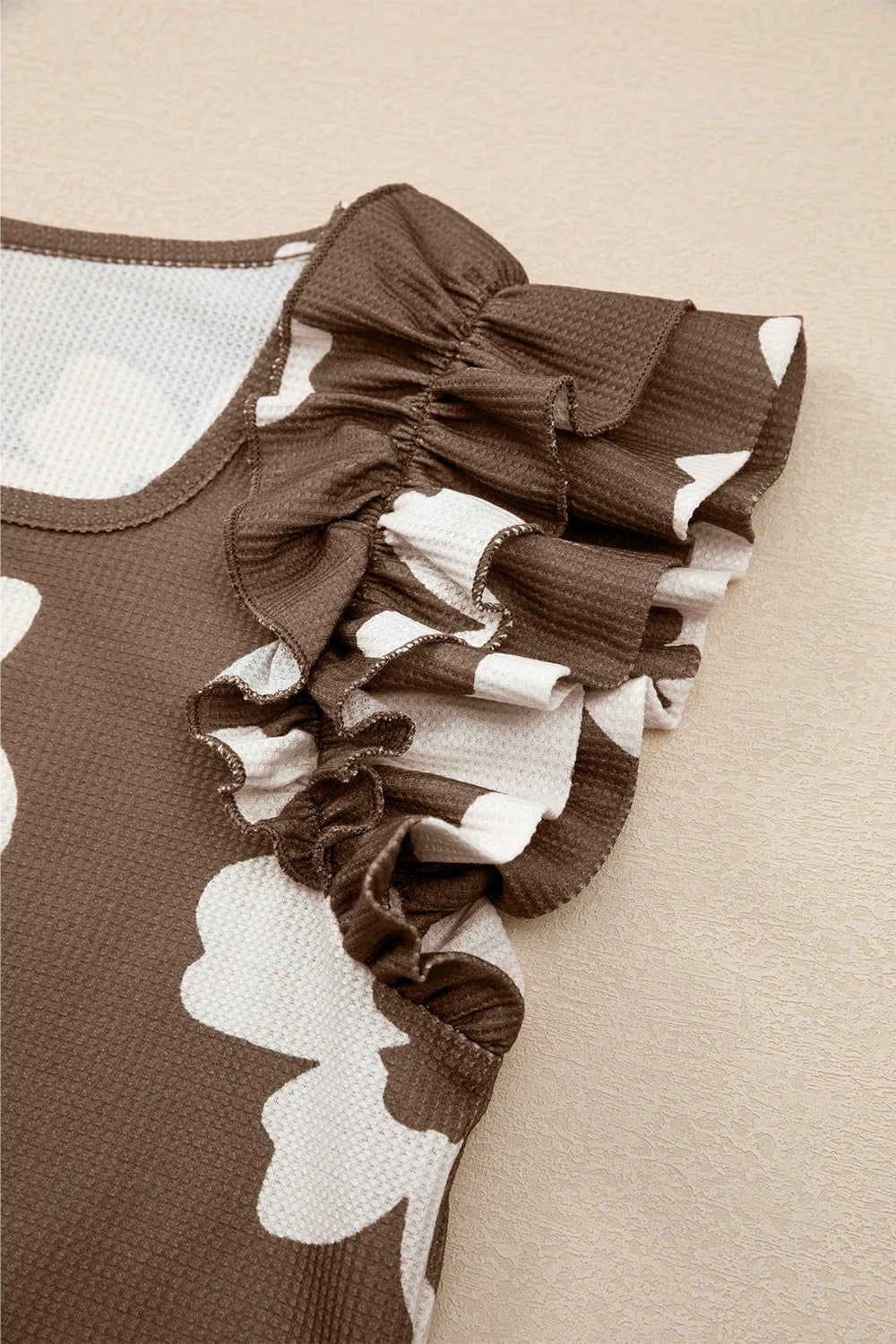 Floral Textured Ruffled Cap Sleeve Blouse - -
