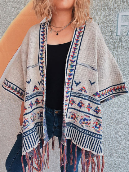 Fringe Open Front Cardigan - -