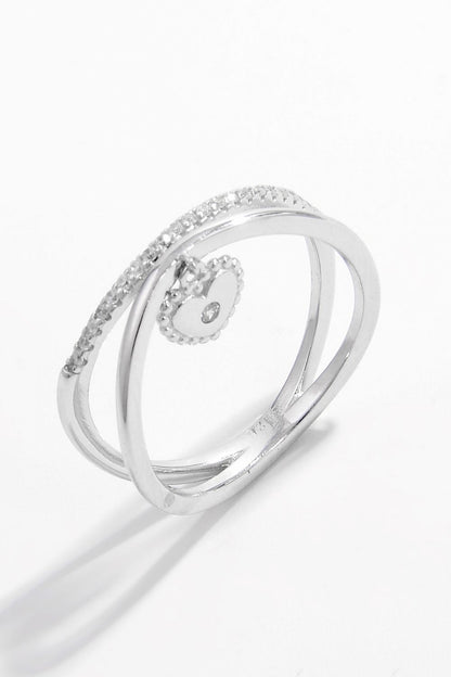 925 Sterling Silver Zircon Heart Charm Ring