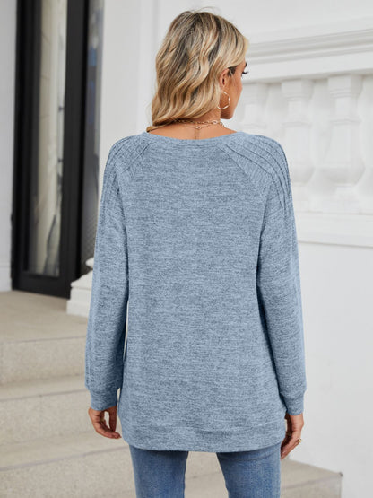 Round Neck Long Sleeve T-Shirt - -