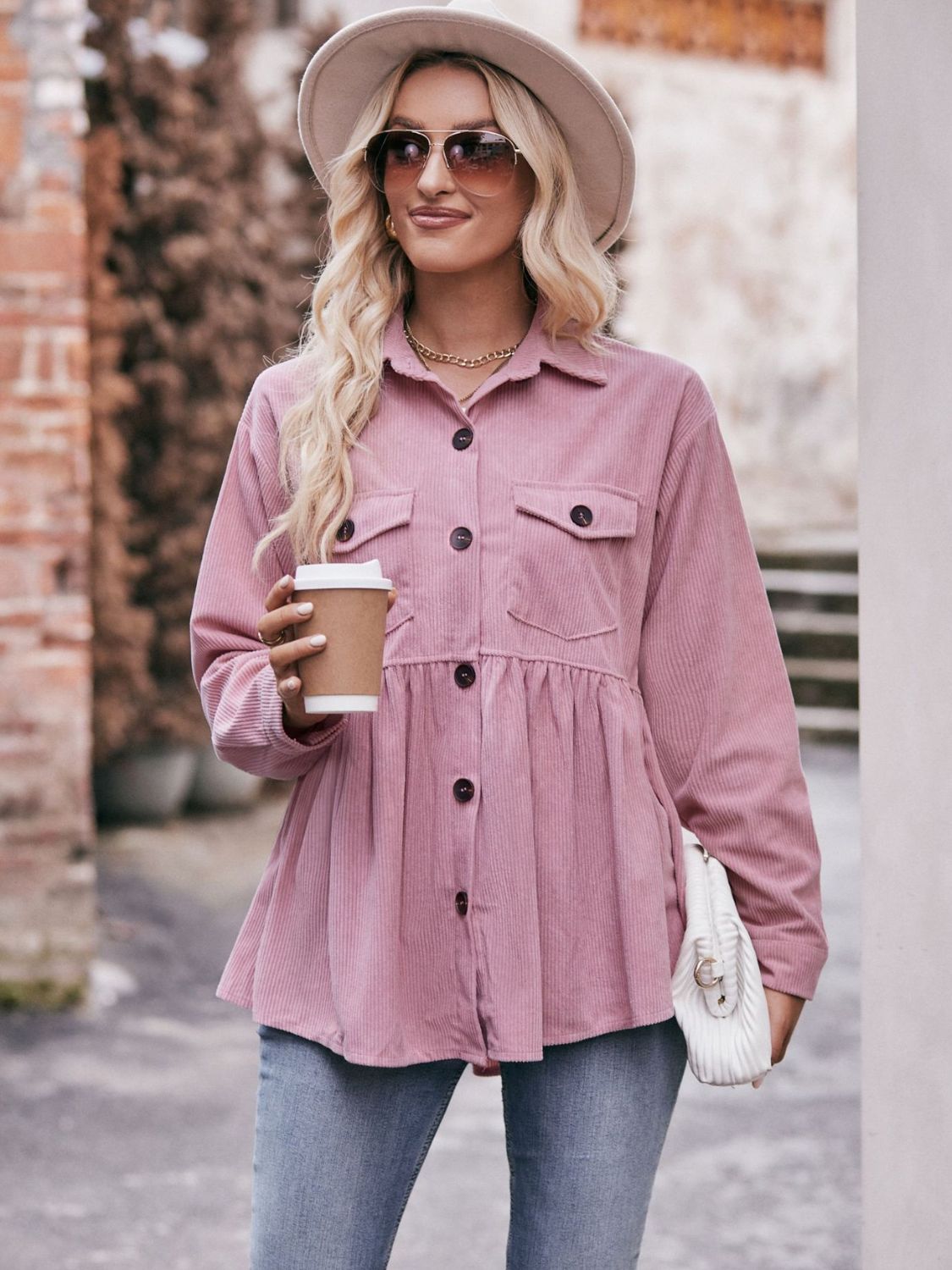 Mandy Collared Neck Long Sleeve Shirt - -