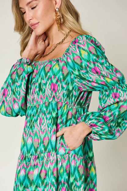 Double Take Full Size Printed Long Sleeve Dress – | Shannon’s Chique Boutique