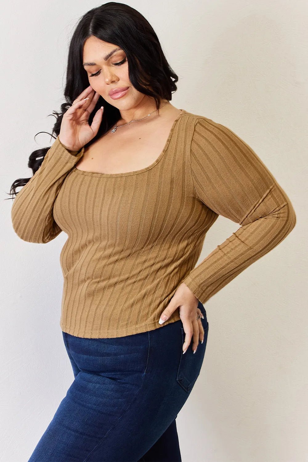 Basic Bae Full Size Ribbed Long Sleeve T-Shirt - -