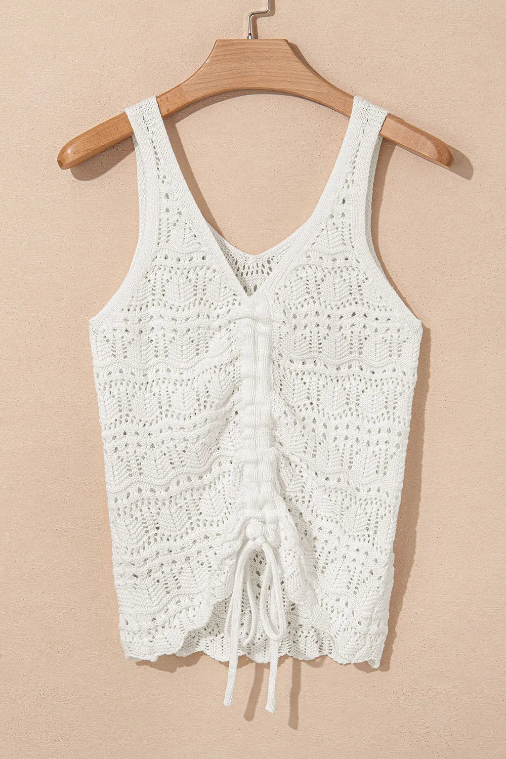 Hollowed Knit V Neck Drawstring Sweater Vest - -
