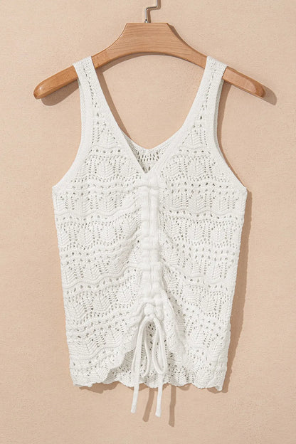Hollowed Knit V Neck Drawstring Sweater Vest - -