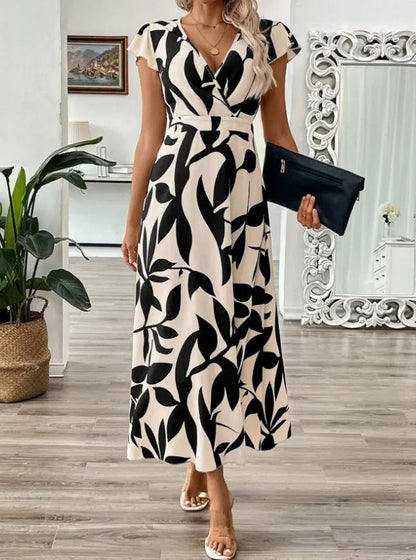 Printed Surplice Wrap Midi Dress - Flattering Wrap Dress – | Shannon’s Chique Boutique