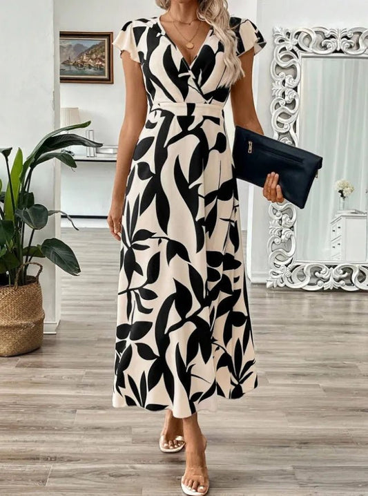 Printed Surplice Wrap Midi Dress - Flattering Wrap Dress – | Shannon’s Chique Boutique