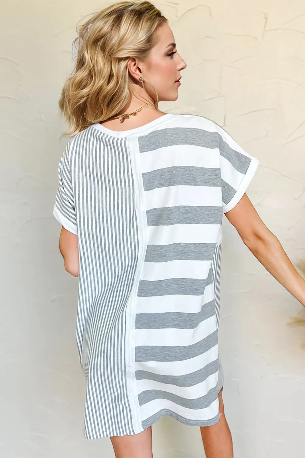 Oh Full Size Striped Round Neck Short Sleeve Mini Tee Dress – | Shannon’s Chique Boutique