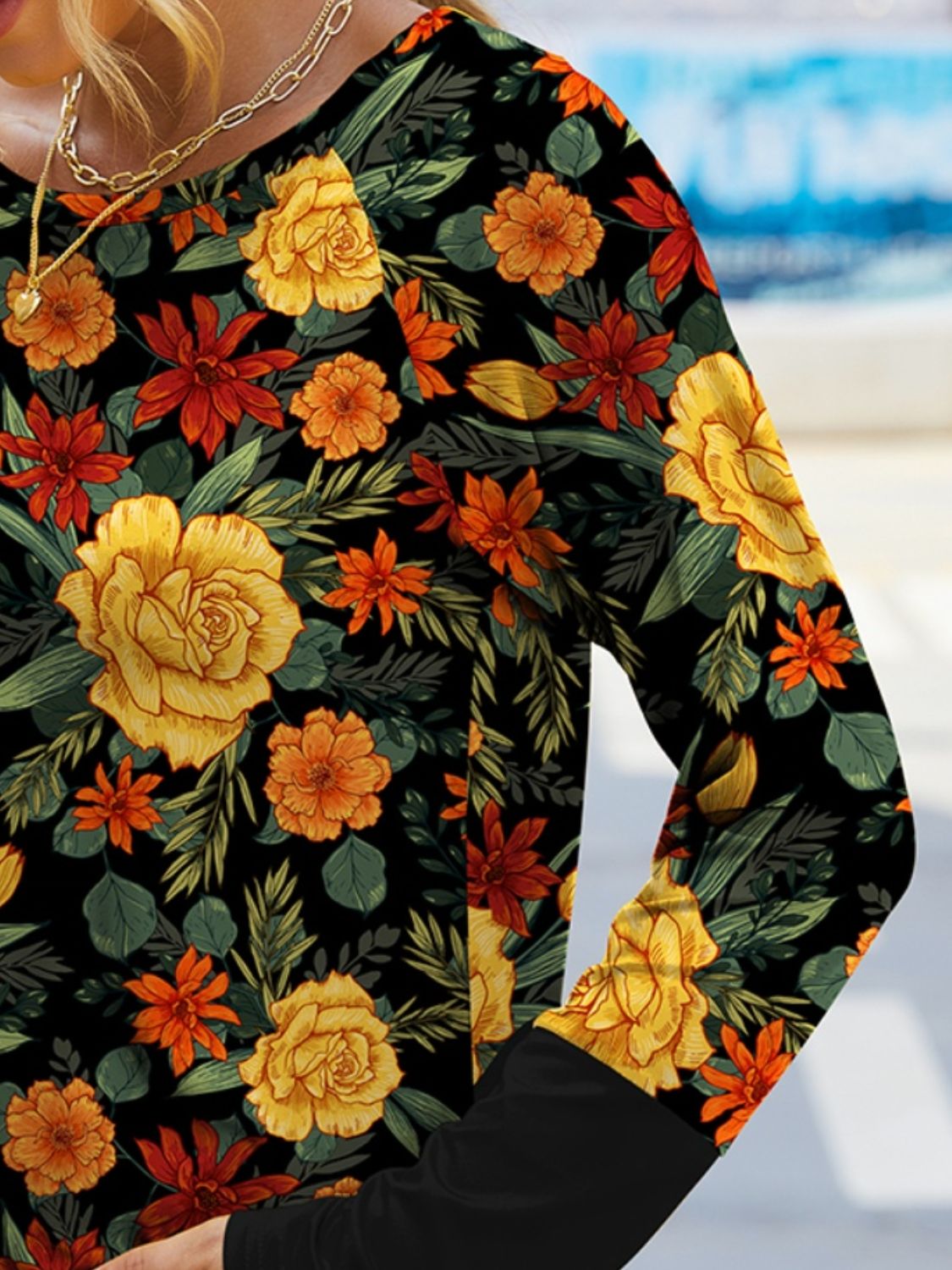 FAM-FAM Printed Round Neck Long Sleeve T-Shirt - -