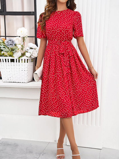 Printed Round Neck Short Sleeve Dress