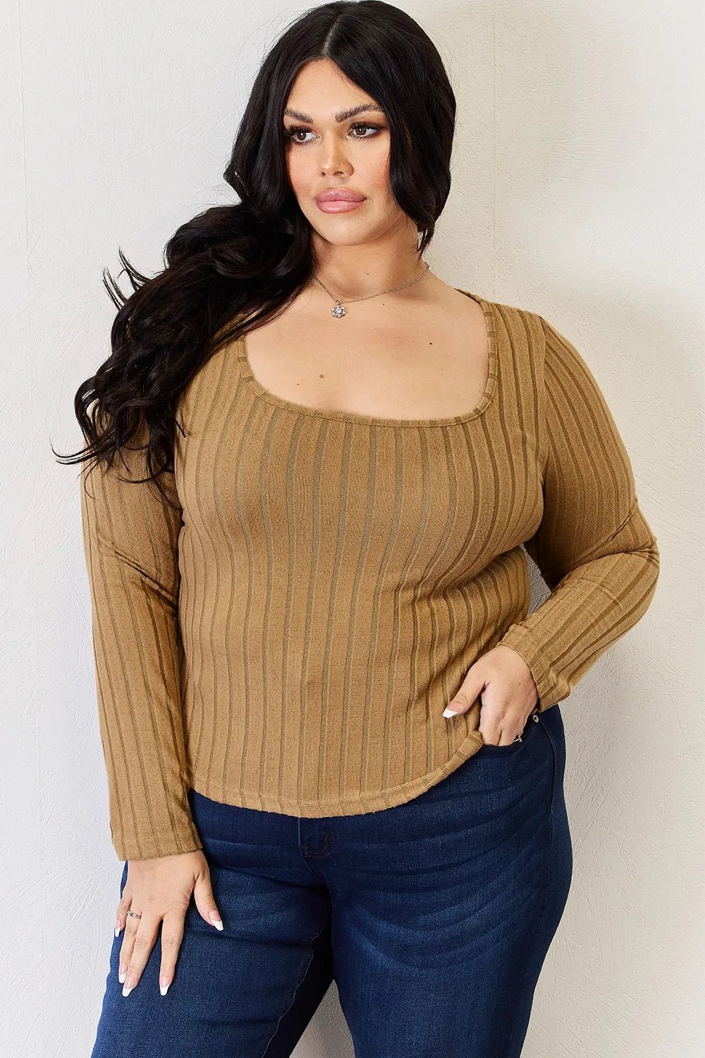 Basic Bae Full Size Ribbed Long Sleeve T-Shirt - -