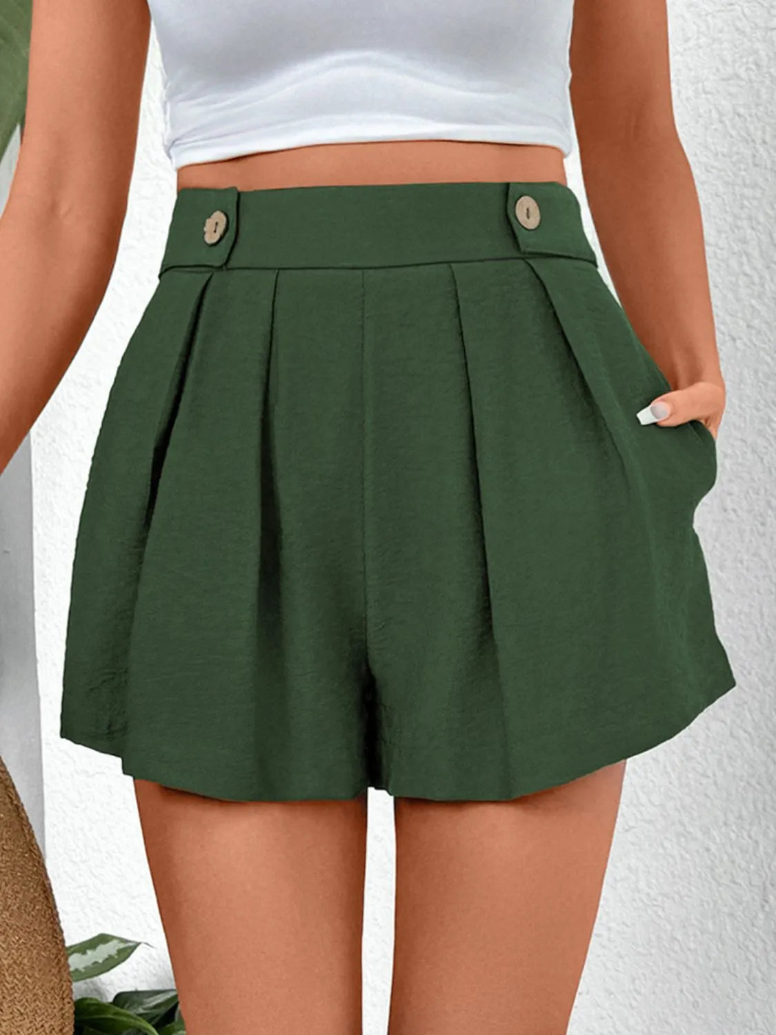 Pleated Detail Shorts with Pockets - -