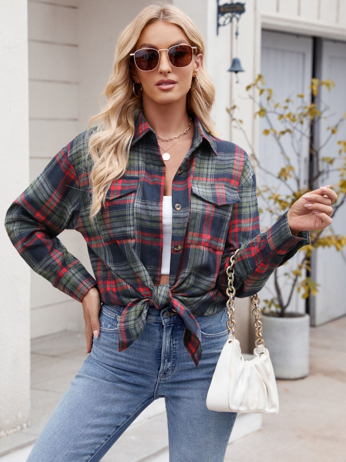 Mandy Plaid Button Up Long Sleeve Shirt - -