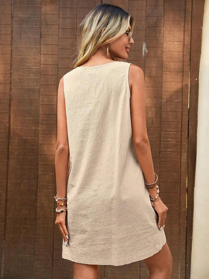 Decor Button Mini Tank Dress with Pockets - -