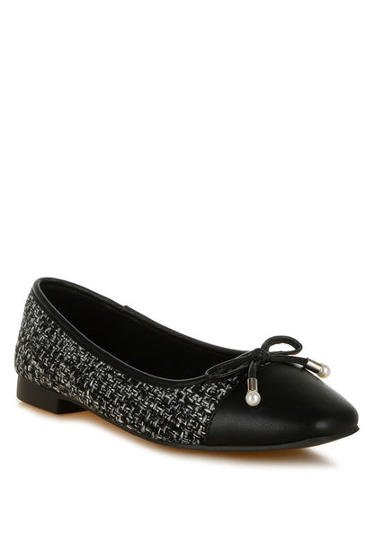Acino Boucle Pearl Bow Ballet Flats - Chic Slip - On Ballerinas – | Shannon’s Chique Boutique