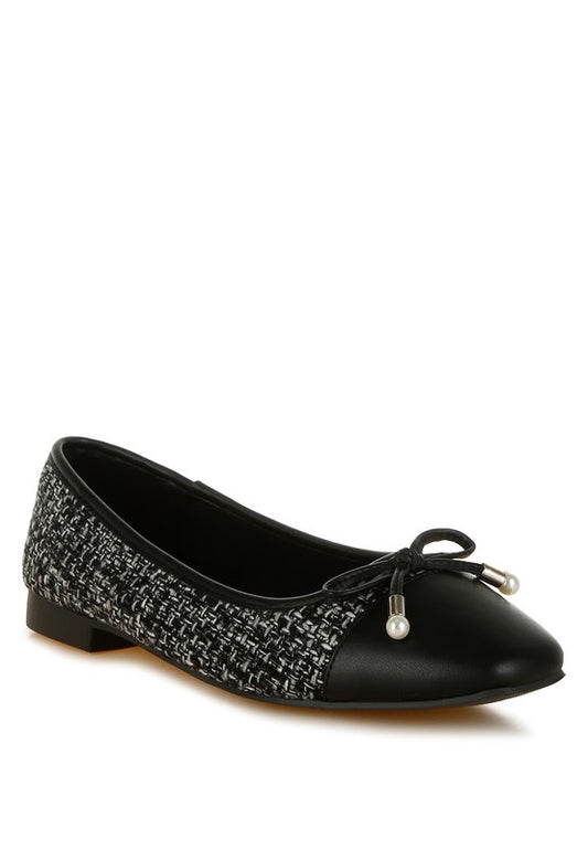 Acino Boucle Pearl Bow Ballet Flats - Chic Slip - On Ballerinas – | Shannon’s Chique Boutique