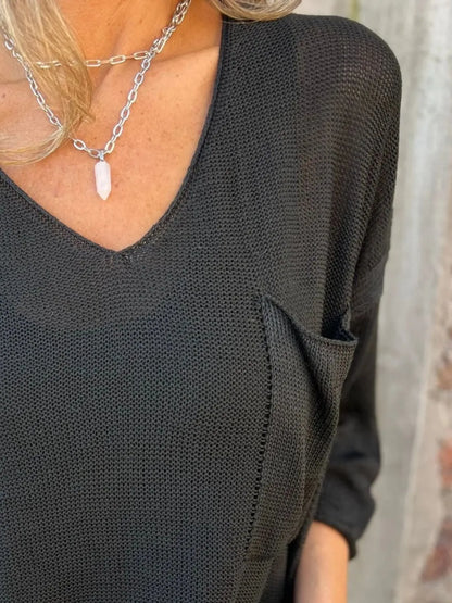 Full Size Casual V-Neck Knit Sweater Plus Size - -