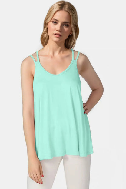 Basic Bae Bamboo Scoop Neck Double Spaghetti Straps Cami - Mint Blue -