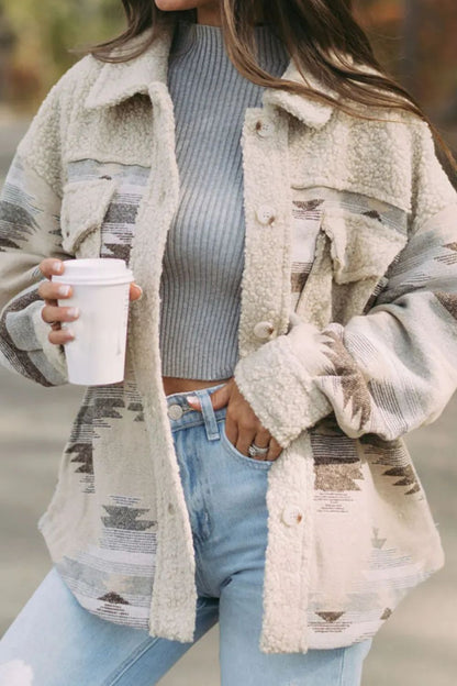 Button Up Long Sleeve Jacket - -