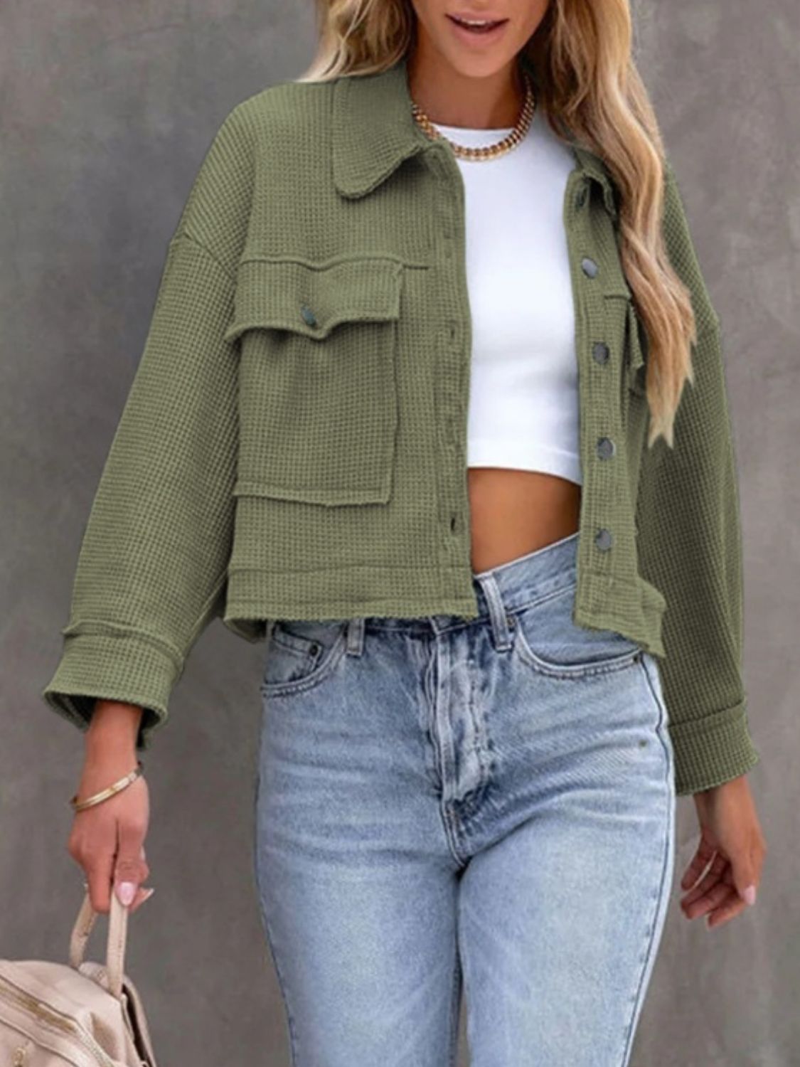 Button Up Long Sleeve Jacket - -