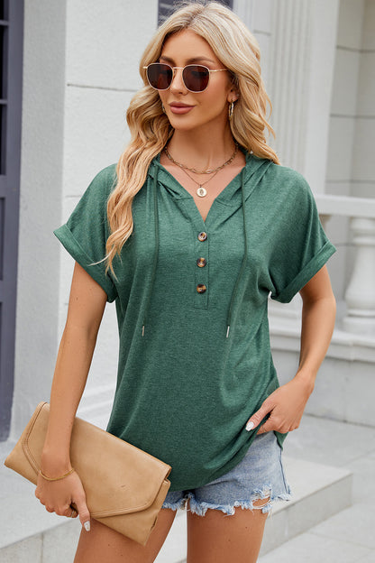 Florira Hooded Short Sleeve T-Shirt - Dark Green -
