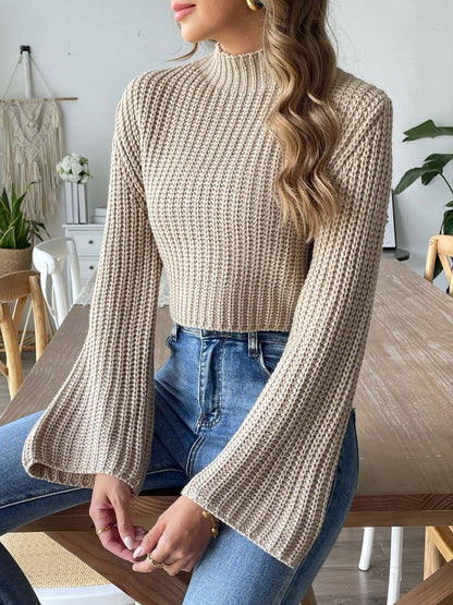 Mock Neck Long Sleeve Sweater - -